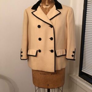 Vintage Norman Norell ivory wool twill jacket with black buttons and black trim